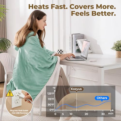 Wearable Heated Shawl Blanket with Hood & Pockets, 56"x63", Light Green - color: Light Green, size: 56"x63"