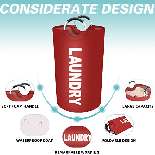 90L Large Laundry Basket, Dirty Clothes Waterproof Laundry Hamper, Red - color: Red, size: 90L