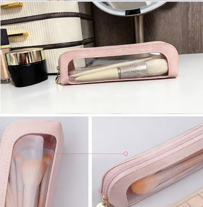 JMKEY PU Clear Waterproof Makeup Bag Double Side Travel Cosmetic Organizer - color: Black,Pink