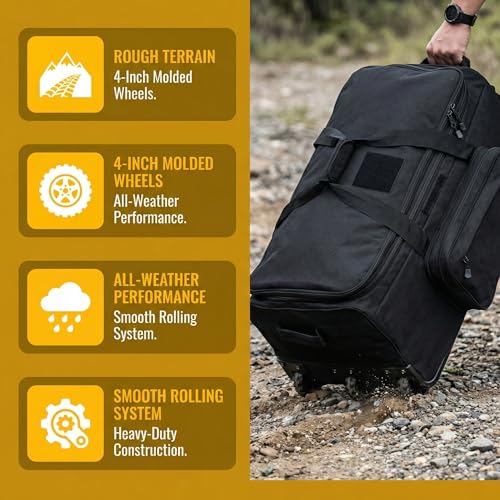 Military Wheeled Deployment Bag Large Tactical Heavy Duty Duffel Bag 124L - color: Black