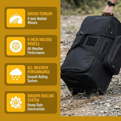 Military Wheeled Deployment Bag Large Tactical Heavy Duty Duffel Bag 124L - color: Black
