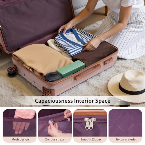 Cobens Luggage Sets 5 Piece, Suitcases with Wheels, TSA Lock, 20/24/28 Inch - color: Pink