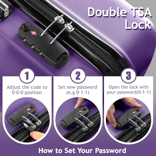 Karl home Luggage Set of 3 Hardside Suitcase Sets - Purple (20/24/28) - color: Purple, size: 3 Piece Set