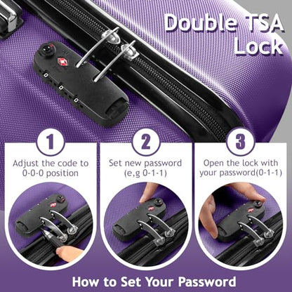 Karl home Luggage Set of 3 Hardside Suitcase Sets - Purple (20/24/28) - color: Purple, size: 3 Piece Set