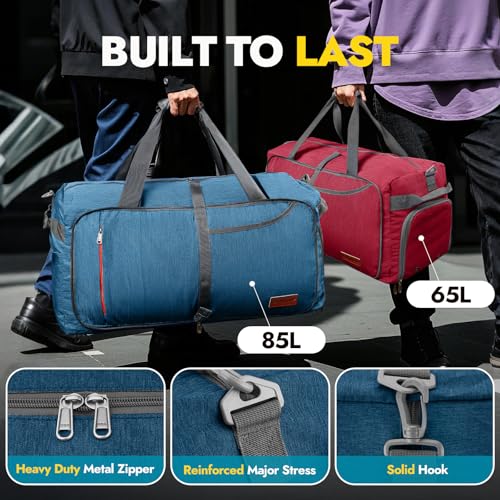 Canway 85L Travel Duffel Bag, Foldable Weekender Bag with Shoes Compartment for Men Women Water-proof & Tear Resistant - color: Aegean Blue, size: 85L