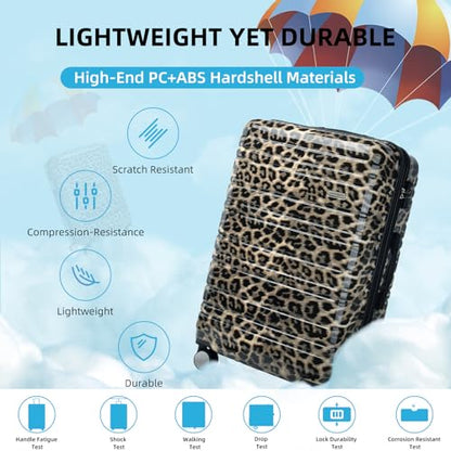 LARVENDER Luggage Sets 6 Piece Expandable Suitcase with Wheels, Cheetah - color: Cheetah 6pcs, size: Family Set