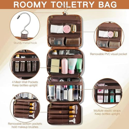 Elviros Hanging Toiletry Bag for Men PU Leather Shaving Dopp Kit (Brown) - color: Brown, size: 1 Pack