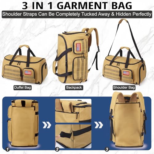Duffle Bag for Men,55L Convertible Tactical Garment Bag for Business Trips - color: Brown