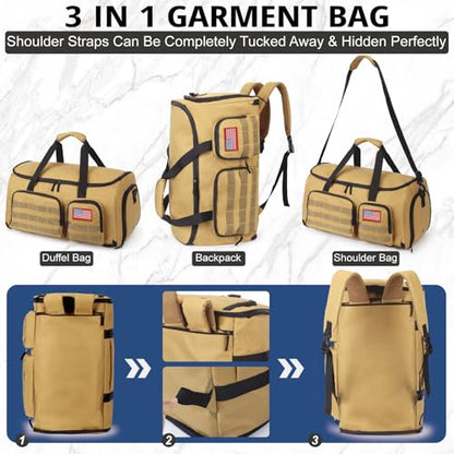Duffle Bag for Men,55L Convertible Tactical Garment Bag for Business Trips - color: Brown