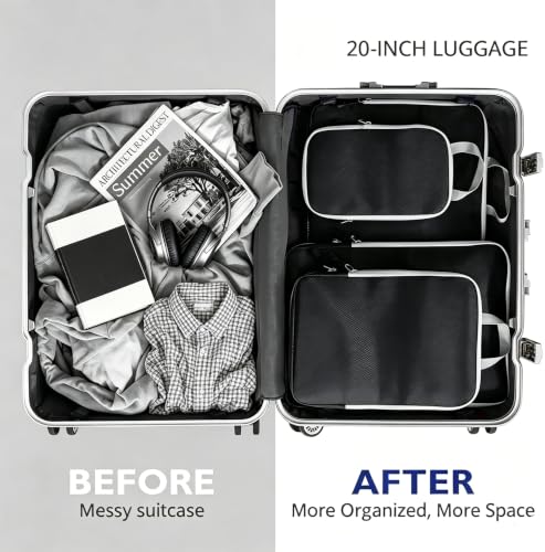 4/8 Set Compression Packing Cubes for Travel Essentials, Compressible Expandable Luggage Organizer Bags for Clothes, Durable Space Saver Storage Bags for Suitcase(4set-Blue Gingham)