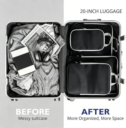 4/8 Set Compression Packing Cubes for Travel Essentials, Compressible Expandable Luggage Organizer Bags for Clothes, Durable Space Saver Storage Bags for Suitcase(4set-Blue Gingham)