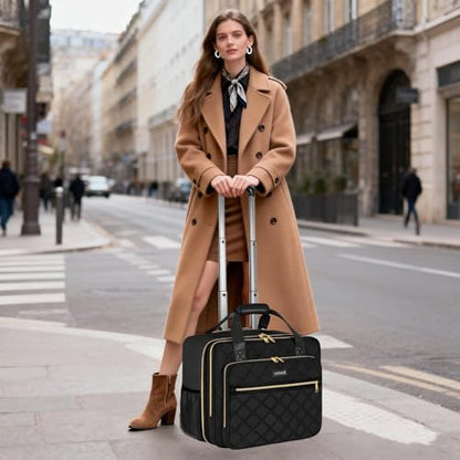 Ytonet Rolling Briefcase for Women, Extra Large 18 Inch Rolling Laptop Bag - color: Black, size: X-Large