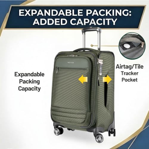 Ricardo Beverly Hills Softside Carry-On with Front Pocket, 20-Inch Lightweight Expandable Luggage, 360° Spinner Wheels, Sustainable Design, TSA Lock, Telescopic Pull Handle, Pine, Ashbury Series - color: Pine, size: Carry-On 20-Inch