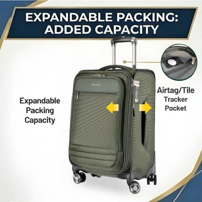 Ricardo Beverly Hills Softside Carry-On with Front Pocket, 20-Inch Lightweight Expandable Luggage, 360° Spinner Wheels, Sustainable Design, TSA Lock, Telescopic Pull Handle, Pine, Ashbury Series - color: Pine, size: Carry-On 20-Inch