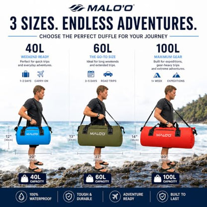 Malo’o Waterproof Dry Duffel, Heavy-Duty Roll Top Waterproof Gear Bag with Shoulder Strap & Molle Loops, Marine Duffel for Kayaking, Boating, Camping, Beach & Travel, Black, 60L - color: Black, size: 60L