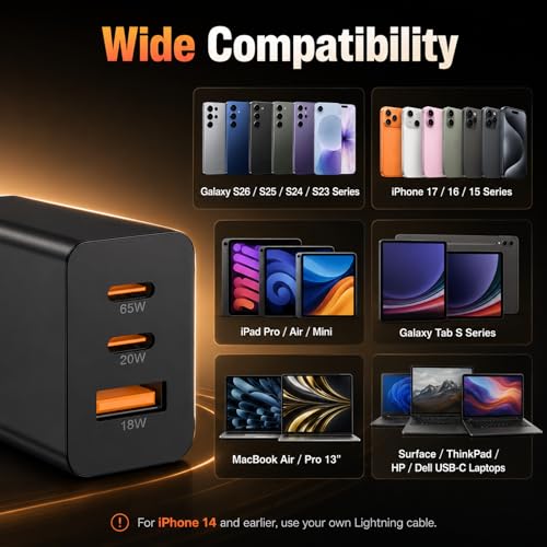 65W Super Fast Charger PD3.0&6/10FT USBC Cable for Samsung Galaxy S26 Ultra - color: Black, size: 10+10+6+6+3+3FT