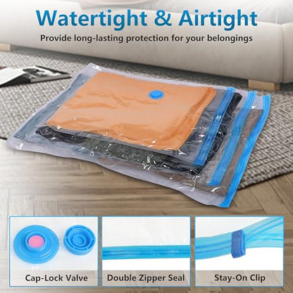 18 Pack Vacuum Storage Bags，Space Saver Bags(4 Jumbo/4 Large/4 Medium/3 Small/3 Roll),Compression for Comforters and Blankets, Sealer Clothes Storage, Hand Pump Included - size: 18 Combo