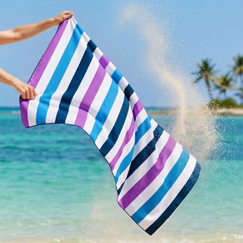 Exclusivo Mezcla Microfiber Quick Dry Oversized Beach Pool Towel - color: Stripe-dark Purple, size: 35" x 70"