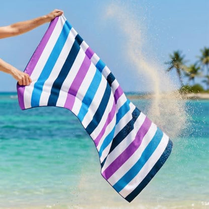 Exclusivo Mezcla Microfiber Quick Dry Oversized Beach Pool Towel - color: Stripe-dark Purple, size: 35" x 70"