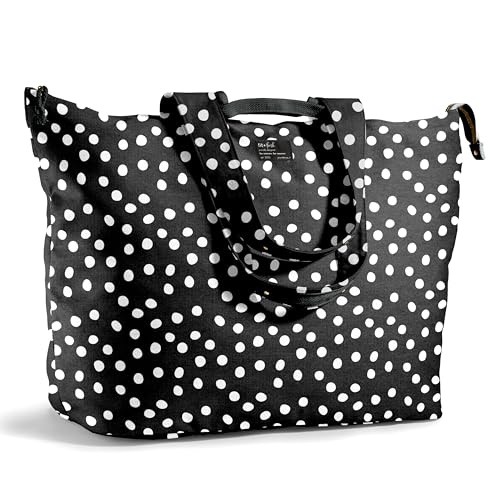 Fit & Fresh All The Things XL Beach Bag for Women, Oversized Travel Tote - color: Black & White Dot