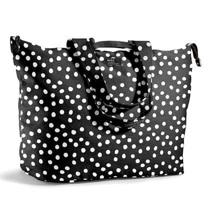 Fit & Fresh All The Things XL Beach Bag for Women, Oversized Travel Tote - color: Black & White Dot