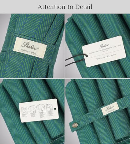 Balios Folding Umbrella Real Wood Handle Auto Open Close - color: Herringbone Jade Green