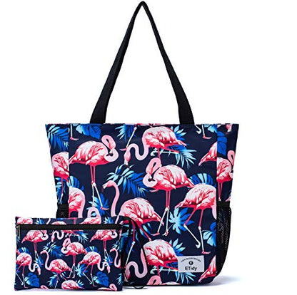 ETidy Large Capacity Foldable Tote Bag With Zipper - color: Flamingo