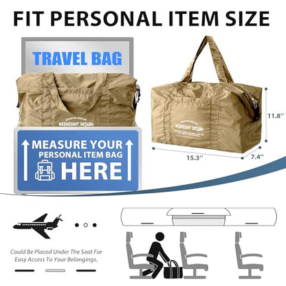 Veki Small Duffle Bag for Travel, Lightweight Carry On Bags, Khaki, S - color: Khaki, size: S