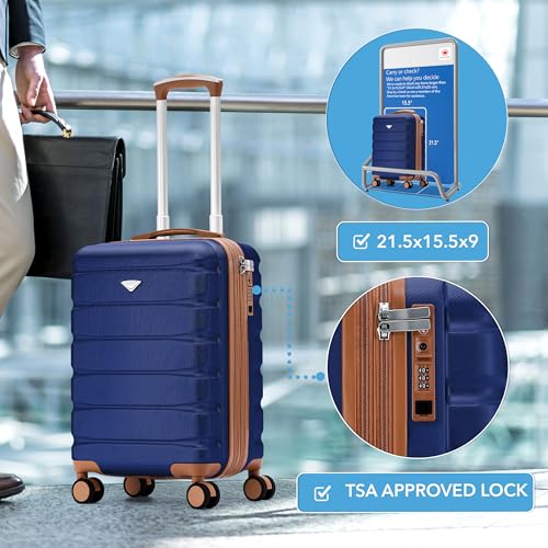 Flight Knight 21.5x15.5x9 Expandable Carry On Suitcase Hardside TSA Lock & USB C Port Lightweight Luggage Silent Double Spinner Wheels Maximum Canada Air Overhead Bag Airlines Approved Navy/Tan - color: Navy/Tan, size: 21.5x15.5x9"