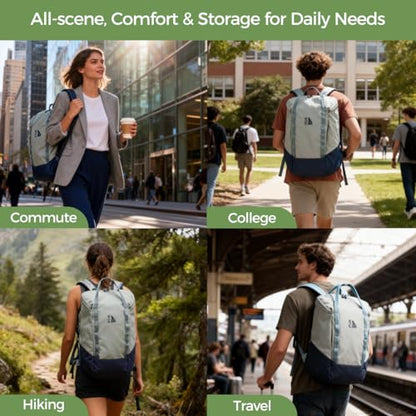 INUK Travel Laptop Backpack, 25L Recycled Waterproof Light Daypack - color: Sage Leaf