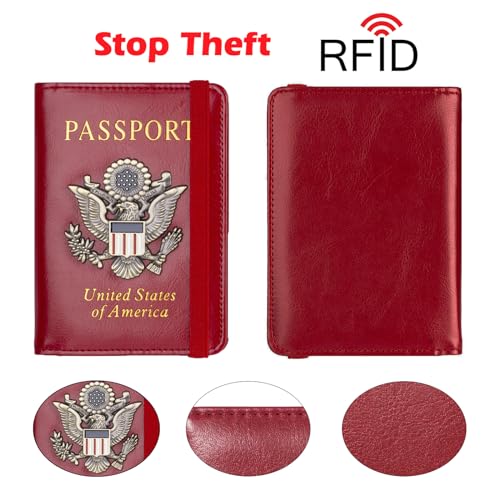 Premium Passport Holder for Travel RFID Blocking Passport Cover Slim - color: Red