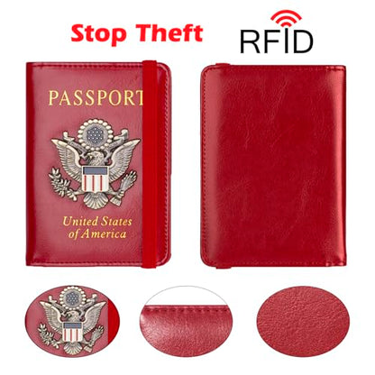 Premium Passport Holder for Travel RFID Blocking Passport Cover Slim - color: Red