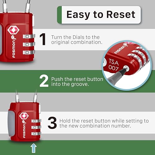 Fosmon TSA Approved Cable Luggage Locks, 3 Digit Combination, 2 Pack Red - style: 3 Digit red 2 pack