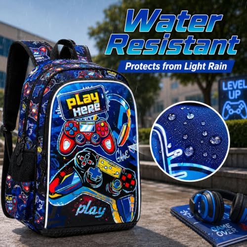 CCJPX 3Pcs Backpack for Boys, 16 Inch Preschool Elementary Kindergarten School Backpacks and Lunch Box - color: Aa2-game Red