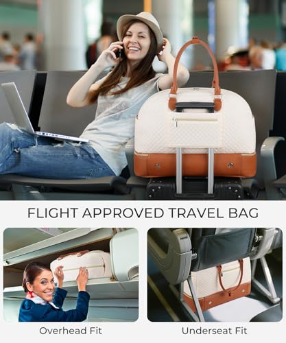 Weekender Bags for Women, Large Travel Duffel Bag Carry on Overnight Bag with Shoe Compartment and Toiletry Bag for Travel Business Gym Hospital, Beige Brown - color: Beige Brown
