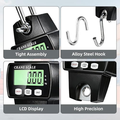 Digital Hanging Scale, 1100lb/500kg Crane Scale, Handheld - color: Black-1100lb