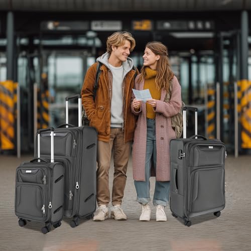 WireHot 3-Piece Softside Expandable Luggage Set, Gray, 20in/24in/28in | Lightweight, Oxford Fabric Front Open Pocket, TSA Lock, Telescoping Handle, GRS Certified, Water Resistance - color: Grey