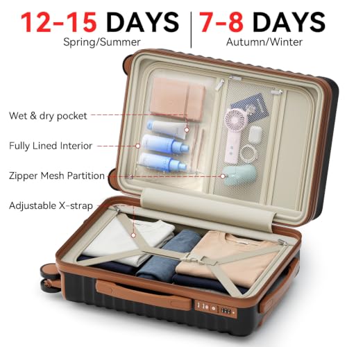 Trunk Luggage, Hardside Checked Suitcase, Black and Brown, 28 in - color: Black+Brown, size: 28in