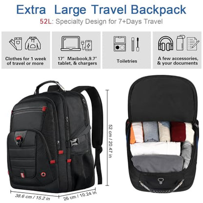 Z-MGKISS 52L Extra Large Travel Backpack for Men&Women, Fit 17.3" Laptops - color: Black, size: 17.3 Inch (20''x15''x10'')