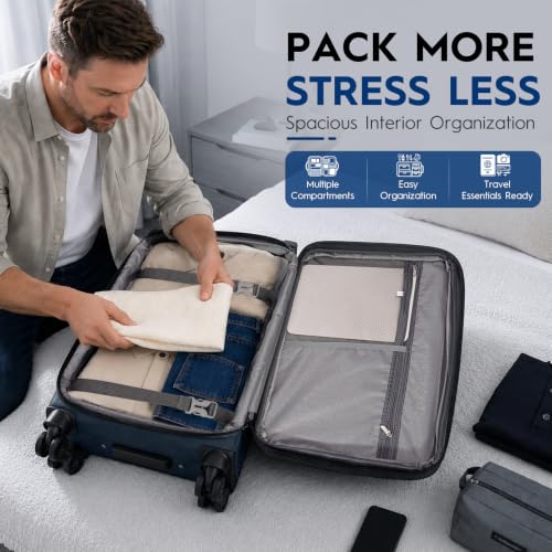 Carry On Luggage 22x14x9 Airline Approved, Softside Expandable Lightweight Travel Suitcase with Spinner Wheels (Blue, Carry-on 20 inch) - color: Blue, size: Carry-on 20 inch