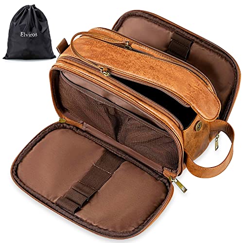 Elviros Travel Toiletry Bag for Men PU Leather Dopp Kit (Small, Brown) - color: Brown, size: Small (Pack of 1)