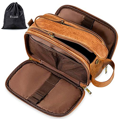 Elviros Travel Toiletry Bag for Men PU Leather Dopp Kit (Small, Brown) - color: Brown, size: Small (Pack of 1)