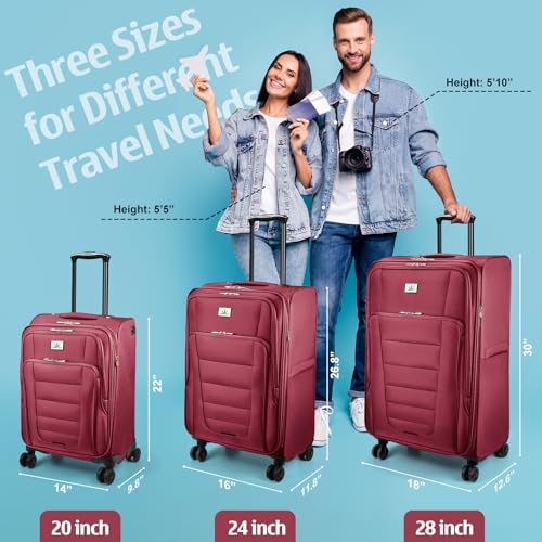 Verdi Softside Expandable 28 Inch Luggage with Spinner Wheels Lightweight Travel Suitcase (Burgundy, Checked-Large 28-Inch) - color: Burgundy, size: Checked-Large 28-Inch