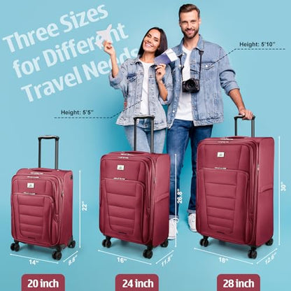 Verdi Softside Expandable 28 Inch Luggage with Spinner Wheels Lightweight Travel Suitcase (Burgundy, Checked-Large 28-Inch) - color: Burgundy, size: Checked-Large 28-Inch