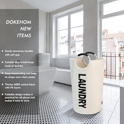 DOKEHOM 125L X-Large Laundry Basket Bag, Collapsible Tall Hamper, Beige - color: Beige, size: 125L