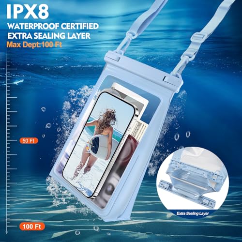 PEDVSTY Large Waterproof Phone Pouch Floating, [Double Seals], Light Blue - color: Light Blue, size: Large (Up to 8.5")
