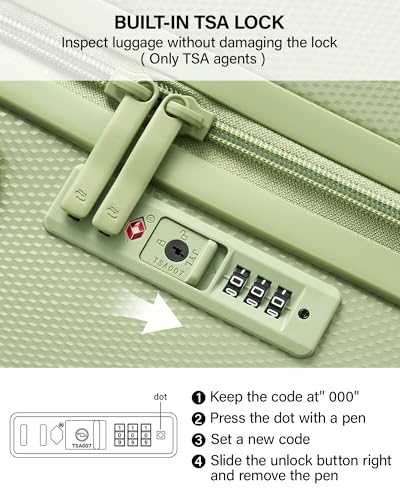 Hanke Upgraded Elite 29 Inch Extra Large Checked Luggage, PC Hard Shell Suitcases with Wheels, TSA Lock, Explosion-Proof Zipper Suitcase for Long Travel Men & Women,Bamboo Green - color: Bamboo Green, size: 29 Inch