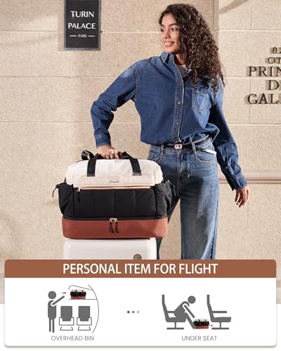 LOVEVOOK Travel Duffel Bag, Weekender Bags for Women, Large Overnight Bags with Shoe Compartment, 38L Carry on Gym Hospital Bag with Wet Pocket, 2 Pcs - color: Beige-Gray-Black, size: Large-2 Pcs