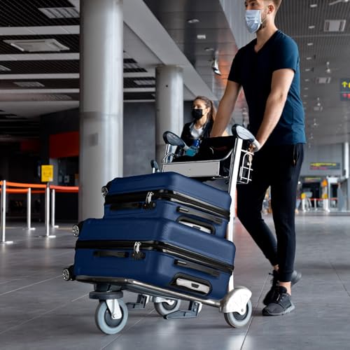 Karl home Luggage Sets 3 Piece, ABS Hardside Suitcase Set with Double Spinner Wheels & TSA Lock for Travel Business, 3-Piece Set (20/24/28), Navy Blue - color: Navy Blue, size: 3 Piece Set (20/24/28 Inch)