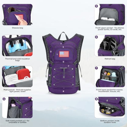 Maelstrom Lightweight Hydration Hiking Backpack with 2L/3L Water Bladder - color: 5.Purple, size: 3L Bladder
